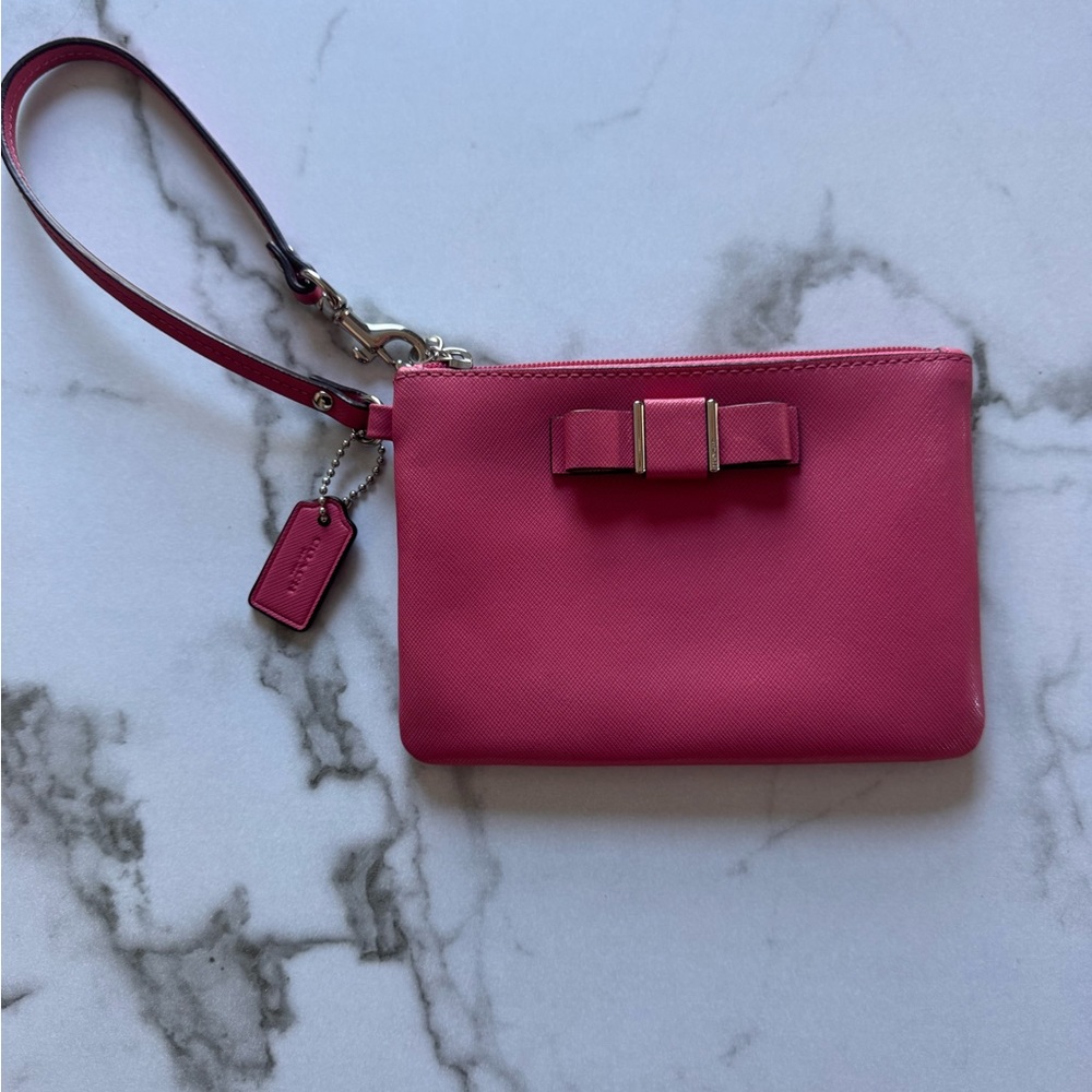 Coach Pink Wristlet with Bow Accent